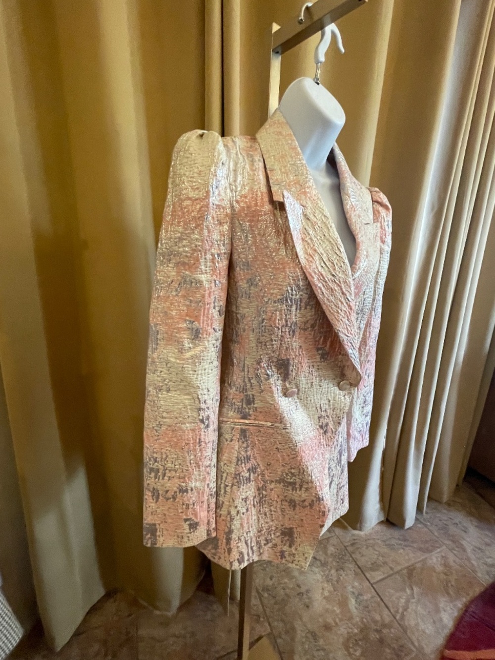 NEW! Asos Design Pink Silver Metallic Double Breasted Blazer and Shorts Set 2 - Picture 2 of 14